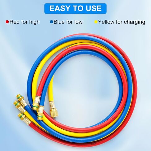 R1234YF AC Refrigerant Charging Hoses, 5FT AC Manifold Gauge Hose Kit for R1234yf Air Condition Refrigerant, 1/2" SAE Thread, 800 PSI A/C Charging Hose Tube 60 Inch in Kuwait