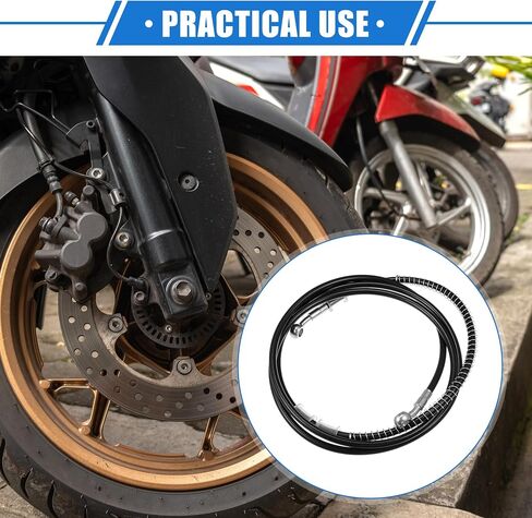 Hydraulic Brake Hose Line Pipeline, 220cm 86.61" 10mm 0.39" Braided Oil Pipe with Tube Nut Universal for Motorcycle ATV Dirt Bike Go Kart Durable Stainless Steel Black with Spring in Kuwait