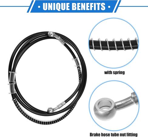 Hydraulic Brake Hose Line Pipeline, 220cm 86.61" 10mm 0.39" Braided Oil Pipe with Tube Nut Universal for Motorcycle ATV Dirt Bike Go Kart Durable Stainless Steel Black with Spring in Kuwait