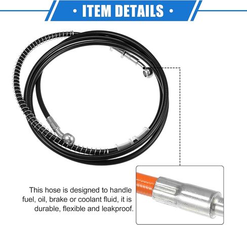 Hydraulic Brake Hose Line Pipeline, 220cm 86.61" 10mm 0.39" Braided Oil Pipe with Tube Nut Universal for Motorcycle ATV Dirt Bike Go Kart Durable Stainless Steel Black with Spring in Kuwait