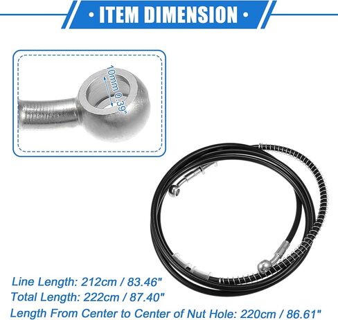 Hydraulic Brake Hose Line Pipeline, 220cm 86.61" 10mm 0.39" Braided Oil Pipe with Tube Nut Universal for Motorcycle ATV Dirt Bike Go Kart Durable Stainless Steel Black with Spring in Kuwait