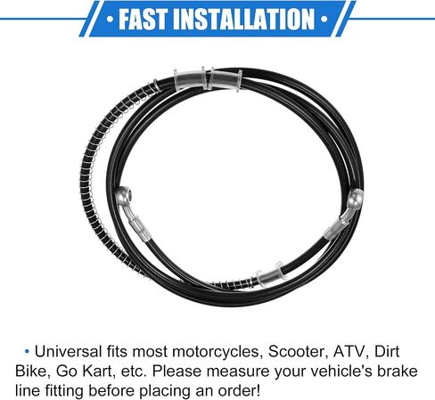 Hydraulic Brake Hose Line Pipeline, 220cm 86.61" 10mm 0.39" Braided Oil Pipe with Tube Nut Universal for Motorcycle ATV Dirt Bike Go Kart Durable Stainless Steel Black with Spring in Kuwait