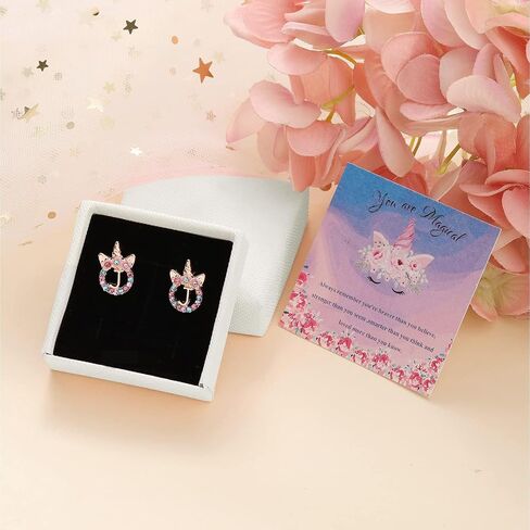 Cute Rose Gold Silver Initial Unicorn Hypoallergenic Stud Earrings Rhinestone Initial Letter Stud Earrings for Girls Unicorns Jewelry Gifts for Kids Toddler in Saudi Arabia