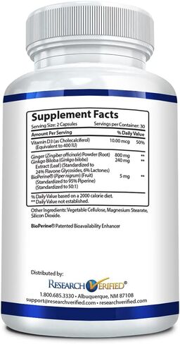 Research Verified Vertigo Defense - Soothe Symptoms and Support Inner Ear Balance - Vitamin D3, Ginger, Ginkgo Biloba, BioPerine - 60 Capsules in Saudi Arabia