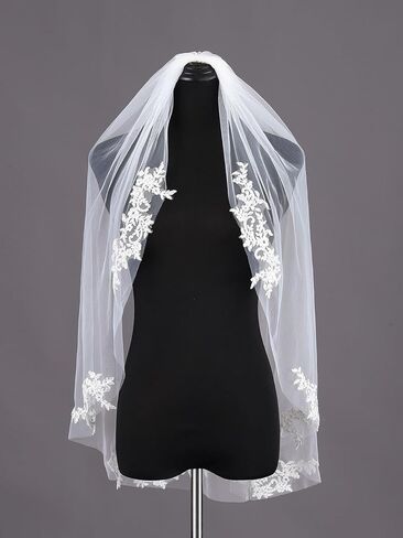 Latious Lace Bride Wedding Veils White 1 Tier Bridal Tulle Veil Fingertip Veils with Comb for Brides and Women in Saudi Arabia