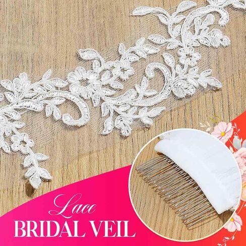 Latious Lace Bride Wedding Veils White 1 Tier Bridal Tulle Veil Fingertip Veils with Comb for Brides and Women in Saudi Arabia