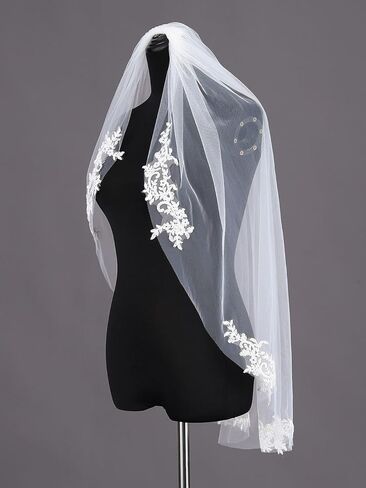 Latious Lace Bride Wedding Veils White 1 Tier Bridal Tulle Veil Fingertip Veils with Comb for Brides and Women in Saudi Arabia