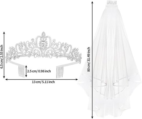 YARIEW Silver Crown and Bride Veil Set, Rhinestone Wedding Tiara, Bridal Shower and Bachelorette Party Decorations, Prom Bridal Shower and Birthday Gift for Women and Girls in Kuwait
