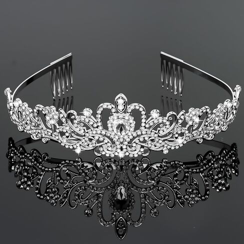 YARIEW Silver Crown and Bride Veil Set, Rhinestone Wedding Tiara, Bridal Shower and Bachelorette Party Decorations, Prom Bridal Shower and Birthday Gift for Women and Girls in Kuwait