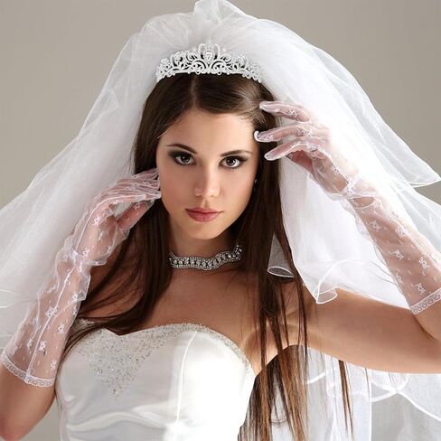 YARIEW Silver Crown and Bride Veil Set, Rhinestone Wedding Tiara, Bridal Shower and Bachelorette Party Decorations, Prom Bridal Shower and Birthday Gift for Women and Girls in Kuwait