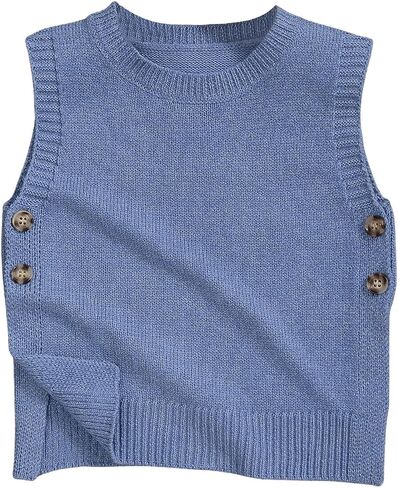 SweatyRocks Girl's Button Split Side Sweater Vest Crew Neck Sleeveless Knit Vest Tops in Saudi Arabia