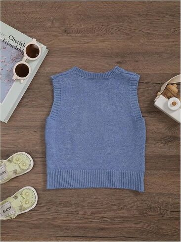 SweatyRocks Girl's Button Split Side Sweater Vest Crew Neck Sleeveless Knit Vest Tops in Saudi Arabia
