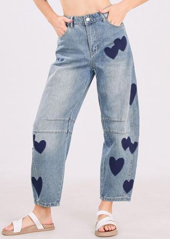 CHARTOU Y2k Barrel Jeans Women Wide Leg Baggy Distressed Printed Boyfriend Horseshoe Denim Pants in Kuwait