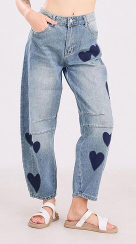 CHARTOU Y2k Barrel Jeans Women Wide Leg Baggy Distressed Printed Boyfriend Horseshoe Denim Pants in Kuwait
