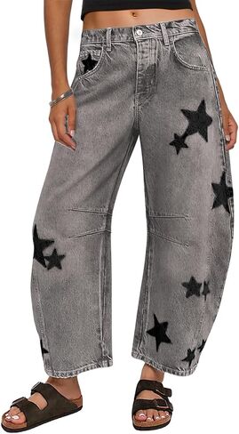 CHARTOU Y2k Barrel Jeans Women Wide Leg Baggy Distressed Printed Boyfriend Horseshoe Denim Pants in Saudi Arabia