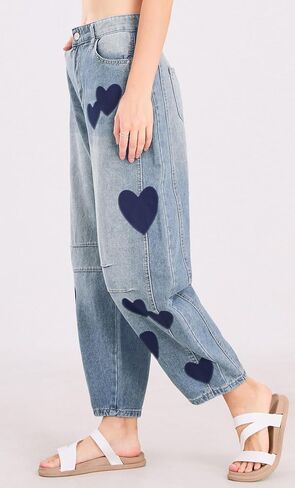 CHARTOU Y2k Barrel Jeans Women Wide Leg Baggy Distressed Printed Boyfriend Horseshoe Denim Pants in Kuwait
