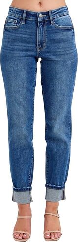 Judy Blue Women's Mid-Rise Vintage Wash Cuffed Boyfriend Jeans in Kuwait