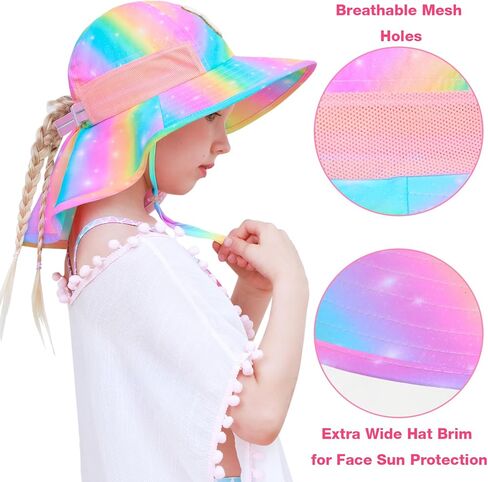 Kids Sun Hat for Girls UV Protection Wide Brim Mesh Toddler Summer Beach Fishing Hat with Neck Flap for Girls 3-8 Years in Kuwait