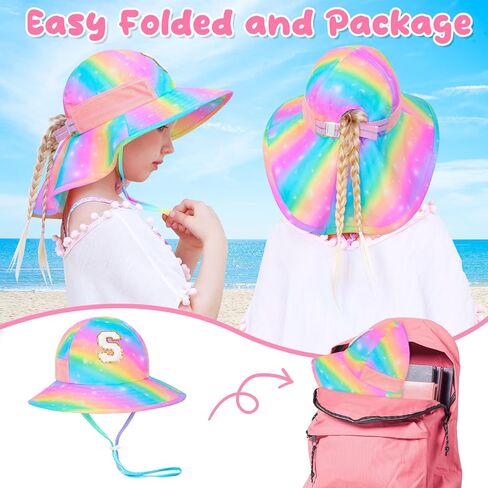 Kids Sun Hat for Girls UV Protection Wide Brim Mesh Toddler Summer Beach Fishing Hat with Neck Flap for Girls 3-8 Years in Kuwait