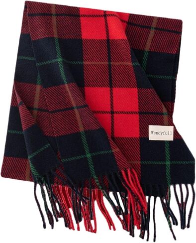Winter Scarf for Women Red Green Plaid Scarf w/fringe Tartan Cashmere Feel Pashmina Shawl Soft Warm Chunky Scarves in Saudi Arabia