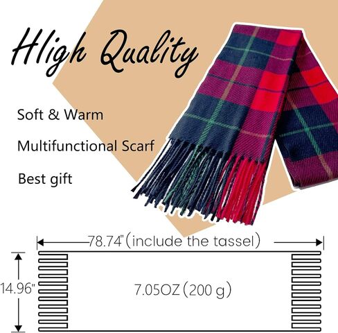 Winter Scarf for Women Red Green Plaid Scarf w/fringe Tartan Cashmere Feel Pashmina Shawl Soft Warm Chunky Scarves in Saudi Arabia