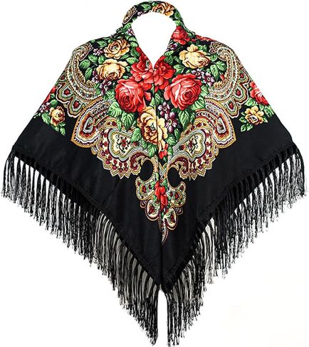 شال روسي روسي على الطراز الروسي وشاح دافئ مع شرابة 43.3 "x43.3" وشاح المرأة التقليدي in Kuwait