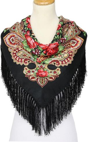 شال روسي روسي على الطراز الروسي وشاح دافئ مع شرابة 43.3 "x43.3" وشاح المرأة التقليدي in Kuwait