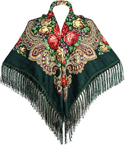 شال روسي روسي على الطراز الروسي وشاح دافئ مع شرابة 43.3 "x43.3" وشاح المرأة التقليدي in Kuwait