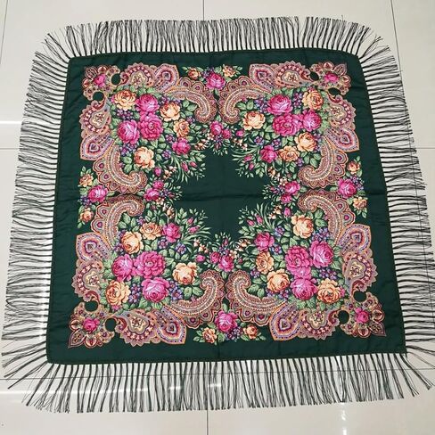 شال روسي روسي على الطراز الروسي وشاح دافئ مع شرابة 43.3 "x43.3" وشاح المرأة التقليدي in Kuwait