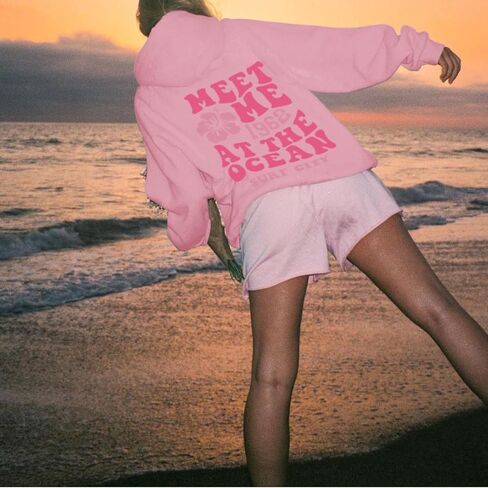 Cute Pink Flower Hoodie for Woman Preppy Sweatshirts Trendy Puff Print Letter Graphic Hoodies Casual Pullover Tops in Saudi Arabia