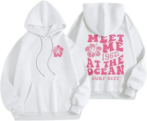 Cute Pink Flower Hoodie for Woman Preppy Sweatshirts Trendy Puff Print Letter Graphic Hoodies Casual Pullover Tops in Saudi Arabia