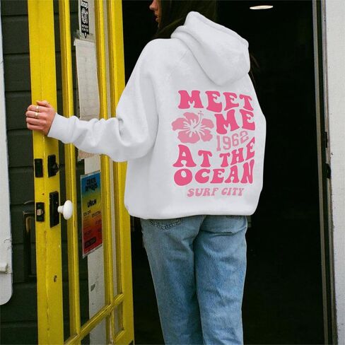 Cute Pink Flower Hoodie for Woman Preppy Sweatshirts Trendy Puff Print Letter Graphic Hoodies Casual Pullover Tops in Saudi Arabia