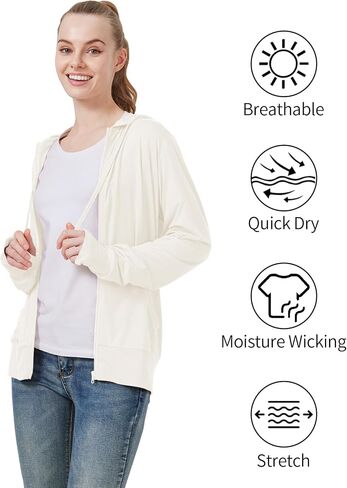 LETAOTAO Womens' Lightweight Zip Up Hoodies Stretch Thin Summer Jackets For Women in Kuwait