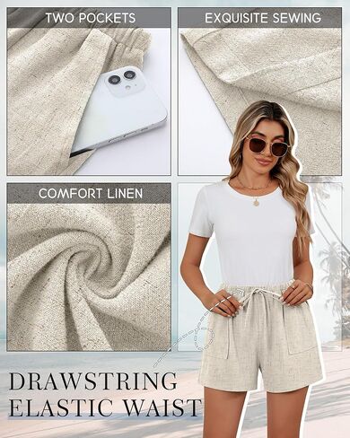 RIYIPER 2 Pack Women Linen Classring Leacting Weist Beach Shorts Summer Wide Wide Shorts مع جيوب 2025 in Kuwait