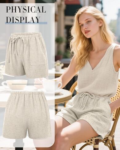 RIYIPER 2 Pack Women Linen Classring Leacting Weist Beach Shorts Summer Wide Wide Shorts مع جيوب 2025 in Kuwait