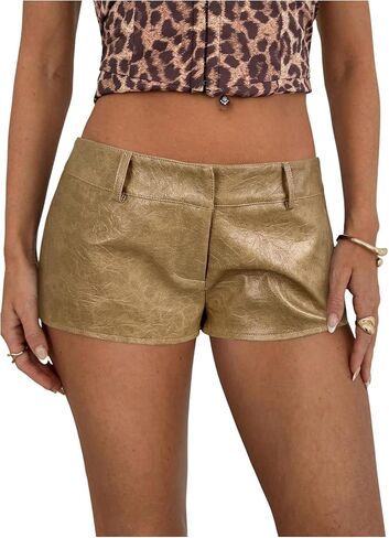 SOLY HUX Women's PU Leather Shorts Retro Straight Leg Party Music Festival Mini Shorts in Kuwait