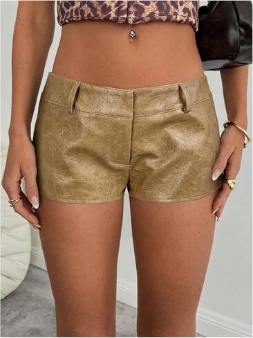 SOLY HUX Women's PU Leather Shorts Retro Straight Leg Party Music Festival Mini Shorts in Kuwait