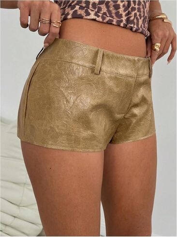 SOLY HUX Women's PU Leather Shorts Retro Straight Leg Party Music Festival Mini Shorts in Kuwait