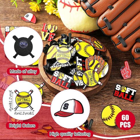 60 Pcs Baseball Softball Soccer Football Enamel Pins Bulk Sport Trading Lapel Pin Senior Night Party Favors for Hat Shirt Backpack Sport Player Award Gift, 12 Style in Saudi Arabia