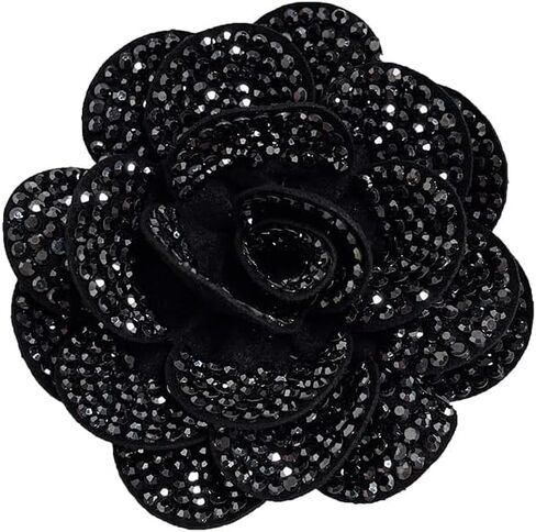 Rhinestone Rose Flower Brooch Lapel Pins for Women Her Fashion Crystal Camellia Flower Brooches Pin for Dress Accessories Jewelry Boutonniere Corsage Wedding Party Birthday Gift 70mm in Kuwait