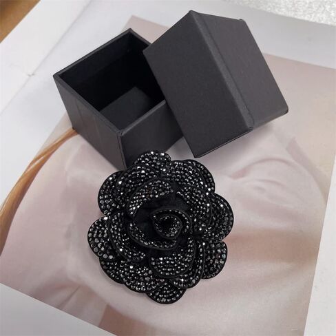 Rhinestone Rose Flower Brooch Lapel Pins for Women Her Fashion Crystal Camellia Flower Brooches Pin for Dress Accessories Jewelry Boutonniere Corsage Wedding Party Birthday Gift 70mm in Kuwait