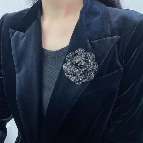 Rhinestone Rose Flower Brooch Lapel Pins for Women Her Fashion Crystal Camellia Flower Brooches Pin for Dress Accessories Jewelry Boutonniere Corsage Wedding Party Birthday Gift 70mm in Kuwait