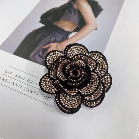 Rhinestone Rose Flower Brooch Lapel Pins for Women Her Fashion Crystal Camellia Flower Brooches Pin for Dress Accessories Jewelry Boutonniere Corsage Wedding Party Birthday Gift 70mm in Kuwait