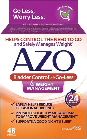 AZO BLADDER CONTROL مع GO-LENT® وإدارة الأوزان المكمل الغذائي | يساعد في تقليل الإلحاح العرضي* | يعزز التمثيل الغذائي الصحي* | يدعم نوم ليلة سعيدة* | 48 كبسولات in Kuwait