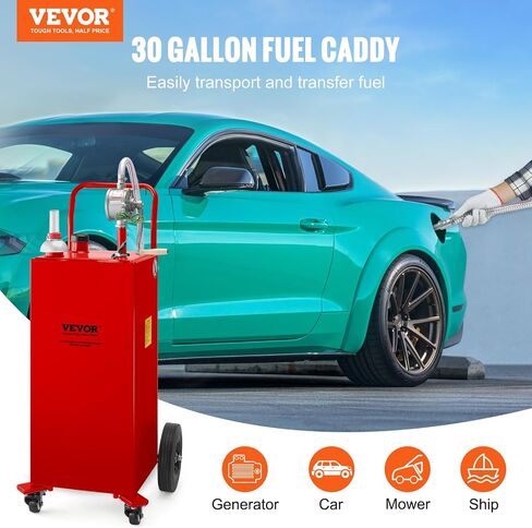 VEVOR Fuel Caddy, 15 Gallon, Portable Fuel Tank with Gravity & Hand Pump Modes, Fuel Tank Container with Wheels, 10 ft Delivery Hose & Manual Pump, Gas Caddy for Motorboats, ATVs, Gasoline & Diesel in Saudi Arabia