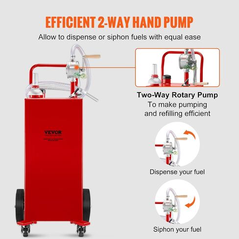 VEVOR Fuel Caddy, 15 Gallon, Portable Fuel Tank with Gravity & Hand Pump Modes, Fuel Tank Container with Wheels, 10 ft Delivery Hose & Manual Pump, Gas Caddy for Motorboats, ATVs, Gasoline & Diesel in Saudi Arabia