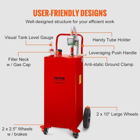 VEVOR Fuel Caddy, 15 Gallon, Portable Fuel Tank with Gravity & Hand Pump Modes, Fuel Tank Container with Wheels, 10 ft Delivery Hose & Manual Pump, Gas Caddy for Motorboats, ATVs, Gasoline & Diesel in Saudi Arabia
