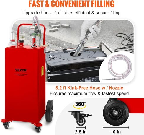 VEVOR Fuel Caddy, 15 Gallon, Portable Fuel Tank with Gravity & Hand Pump Modes, Fuel Tank Container with Wheels, 10 ft Delivery Hose & Manual Pump, Gas Caddy for Motorboats, ATVs, Gasoline & Diesel in Saudi Arabia
