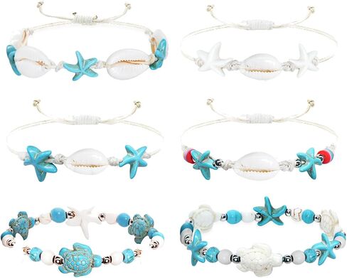 Handmade Summer Turtle Starfish Bracelets Bohemian Beaded Seashell Bracelets Set Adjustable Waterproof Summer Beach Surfer Bracelets Summer Vacation Jewelry Bahamas Souvenirs in Saudi Arabia