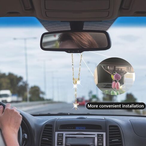 Car Rosary for Rearview Mirror,Cross Rearview Mirror Auto Rosary Beads Car Medal and Cross Hanging Accessories for Mirror Interior Decors for Women Men in Saudi Arabia